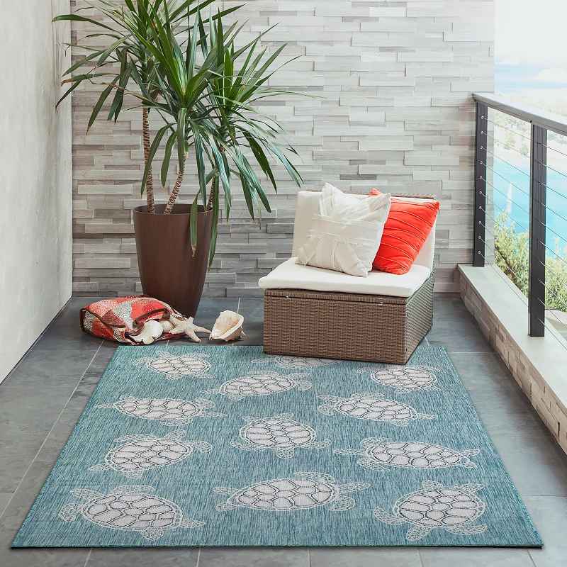 Indoor/Outdoor Textured Sea Turtles Polypropylene Rug, 39
